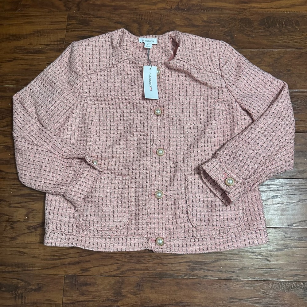 Liz Claiborne Charleston Pink Tweed Jacket Blazer 16T Pearl Buttons NWT